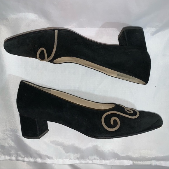 vintage CHRISTIAN LOUBOUTIN size 39.5 black suede block heel PUMPS - Picture 11 of 11